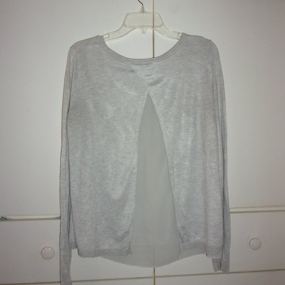 H&M Gray Knit Chiffon Lining Open Back Top - Picture 2 of 2